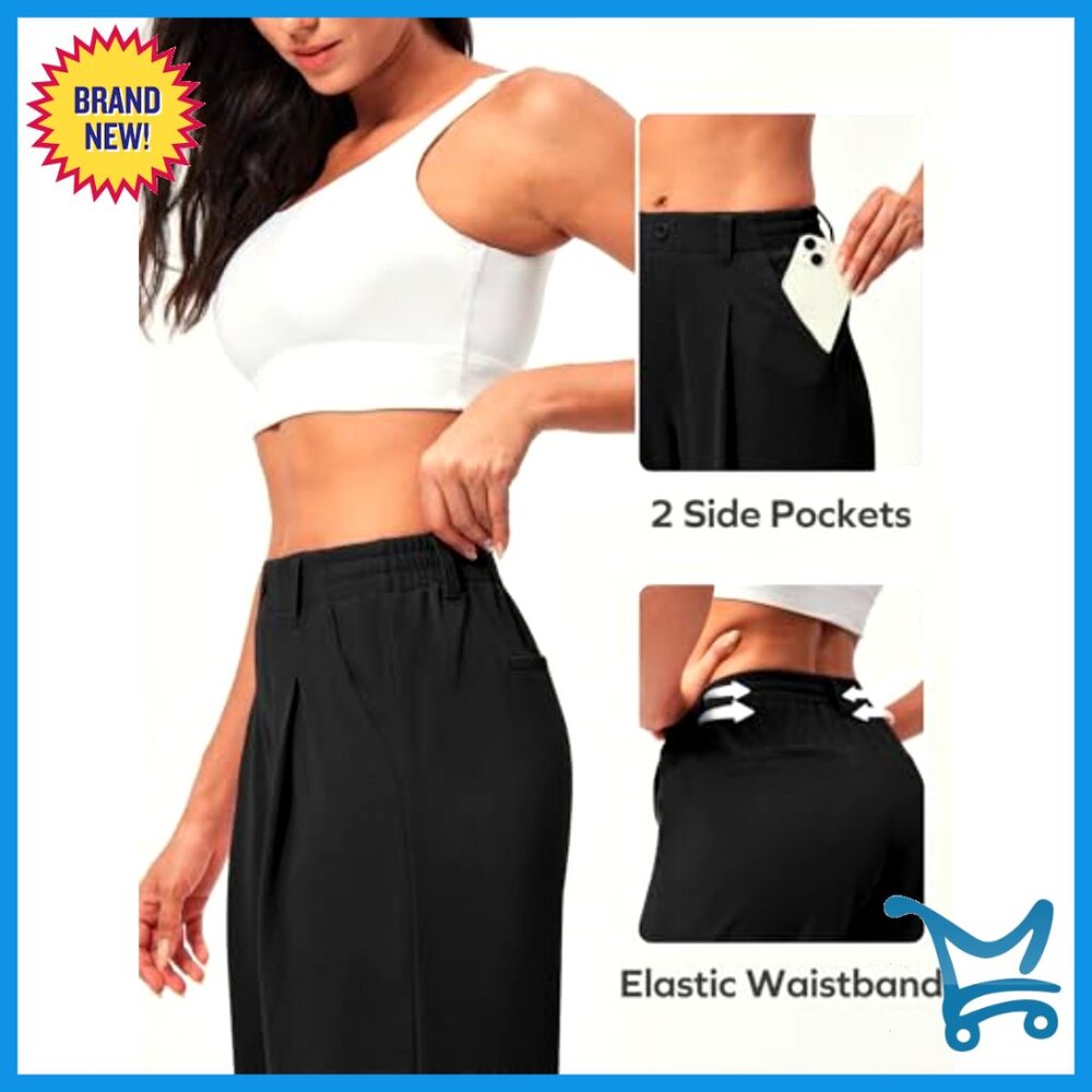Wide Leg Work Pants with Elastic Waist, Waffle Texture, 26/28" Inseam - Picture 4 of 7